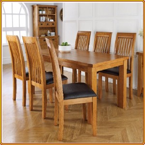 Rustic Oak : Bàn Ăn 1m6 + 6 Ghế ( 6 Nan - Mặt Nệm )